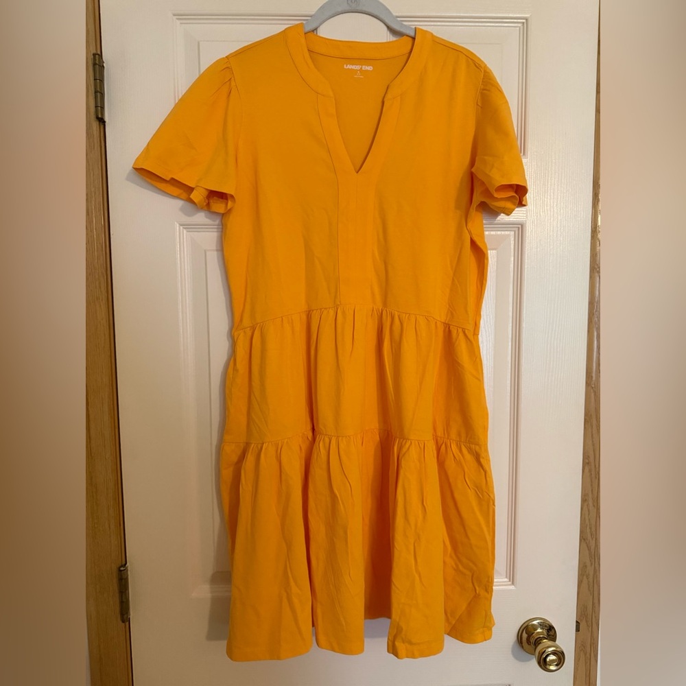 Lands' End V-Neck Tiered Short Sleeve Mini Dress in Yellow - Never Worn
